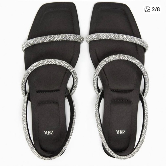 Zara Women's Sandals in Black Silver Accents Zara RHINESTONE FLAT SANDALS 39 - Picture 1 of 10